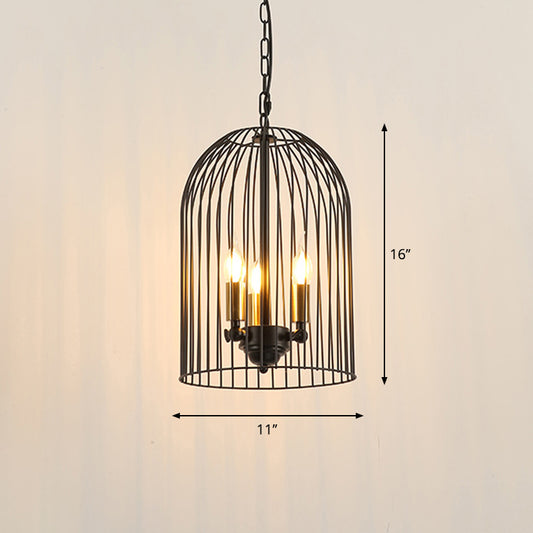 Birdcage Living Room Pendant Chandelier Traditional Metal 3 Lights Black Hanging Fixture with Candle Shade Clearhalo 'Ceiling Lights' 'Chandeliers' Lighting' options 2426713