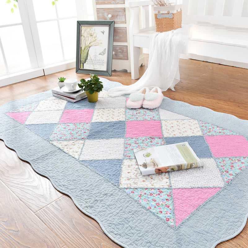 Modern Geometric Printed Rug Multicolored Cotton Indoor Rug Anti-Slip Backing Stain-Resistant Area Carpet for Room Blue-Pink Clearhalo 'Area Rug' 'Modern' 'Rugs' Rug' 2435203