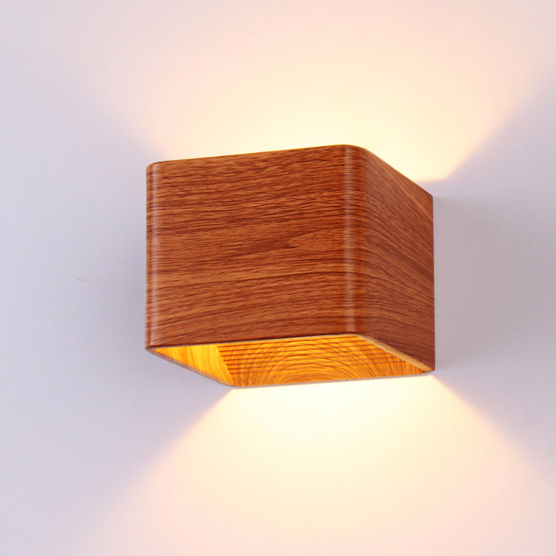Cube Wall Sconce Light Modern Wooden 1-Light Living Room Wall Mounted Up and Down Lighting Fixture in Warm/White Light Clearhalo 'Wall Lamps & Sconces' 'Wall Lights' Lighting' 245147