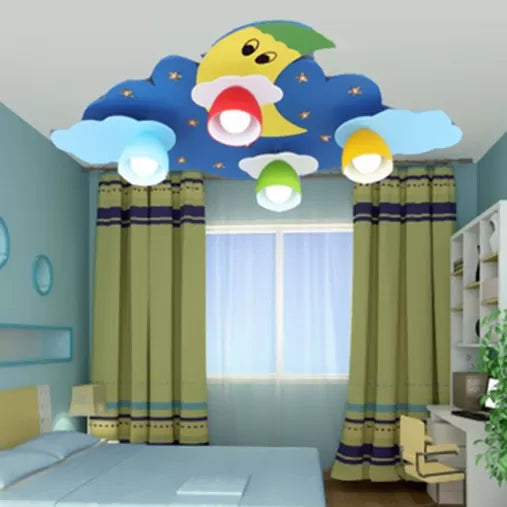 Game Room Cloud Flush Mount Light with Crescent Wood 4 Heads Ceiling Lamp Clearhalo 'Ceiling Lights' 'Close To Ceiling Lights' 'Close to ceiling' 'Flush mount' Lighting' 24515