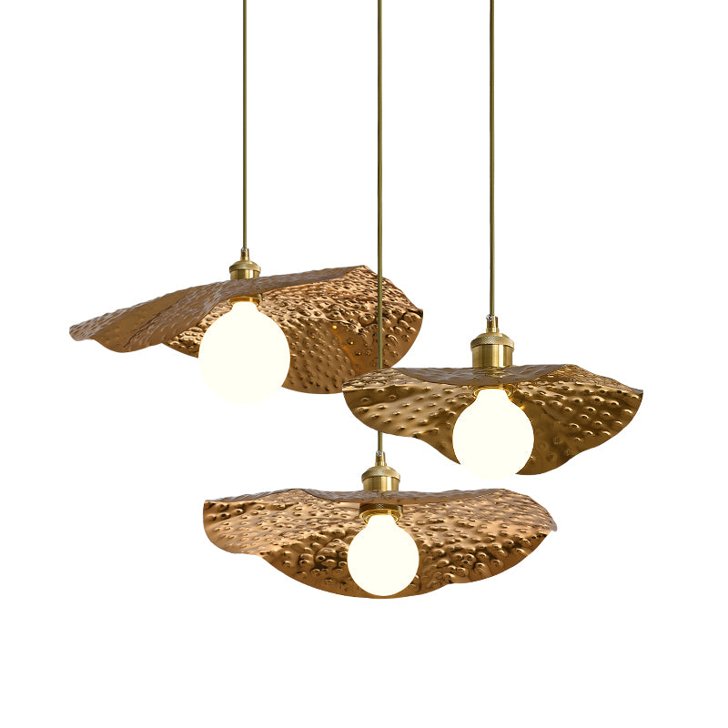 Hammered Metal Lotus Leaf Pendant Lamp Creative Postmodern 1-Light Brown Hanging Ceiling Light Clearhalo 'Ceiling Lights' 'Modern Pendants' 'Modern' 'Pendant Lights' 'Pendants' Lighting' 2459856