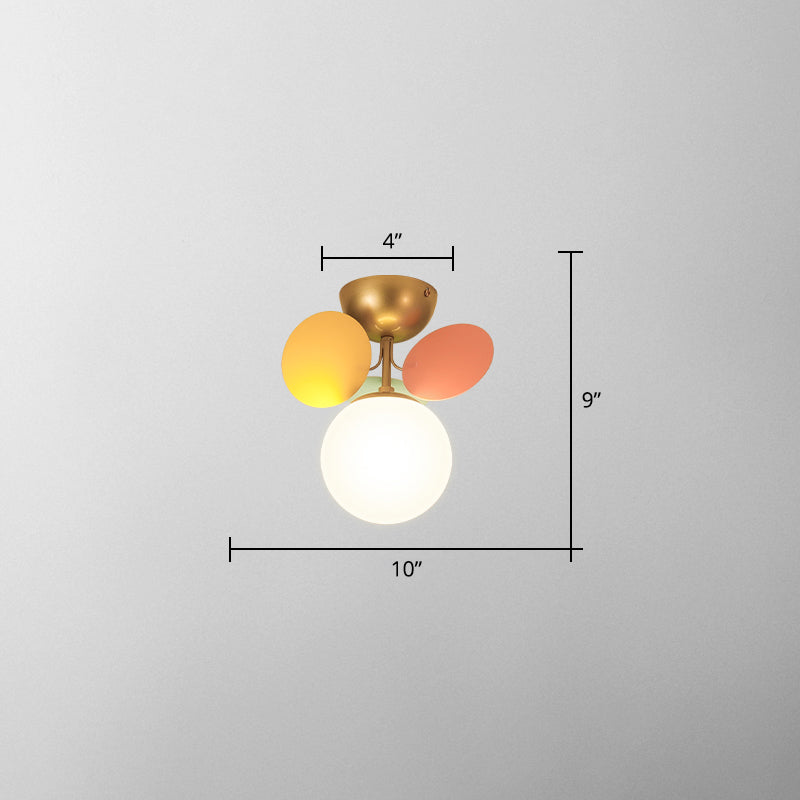 Circle Child Room Semi Flush Chandelier White Glass Creative Ceiling Light Fixture in White Clearhalo 'Ceiling Lights' 'Close To Ceiling Lights' 'Close to ceiling' 'Semi-flushmount' Lighting' 2459896