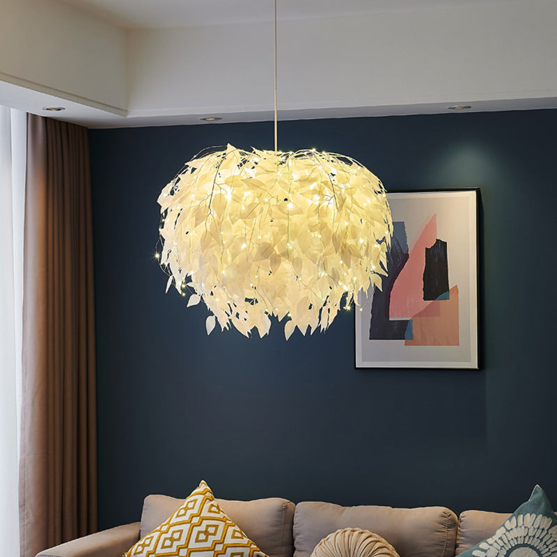 Domed Suspension Pendant Light Nordic Fabric Living Room Hanging Light Fixture in White Clearhalo 'Ceiling Lights' 'Modern Pendants' 'Modern' 'Pendant Lights' 'Pendants' Lighting' 2460043