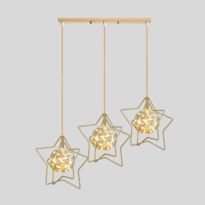 Gold Star and Ball Cluster Pendant Designer 3 Heads Clear Glass LED Hanging Light for Restaurant Clearhalo 'Ceiling Lights' 'Modern Pendants' 'Modern' 'Pendant Lights' 'Pendants' Lighting' 2460078