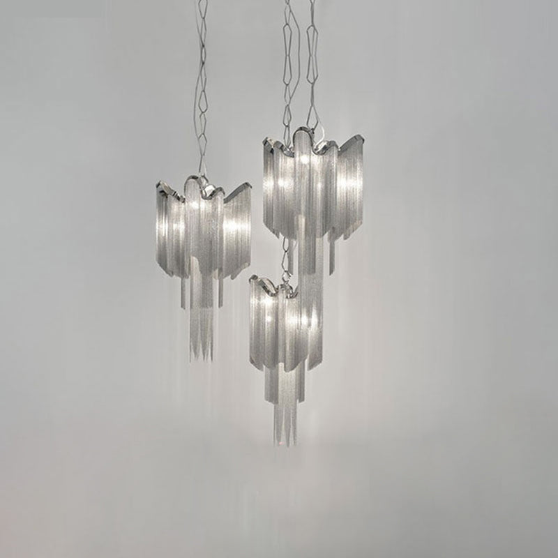 Aluminum Chain Tassel Chandelier Modern Stylish 4-Light Silver Hanging Ceiling Light Clearhalo 'Ceiling Lights' 'Chandeliers' 'Modern Chandeliers' 'Modern' Lighting' 2460130