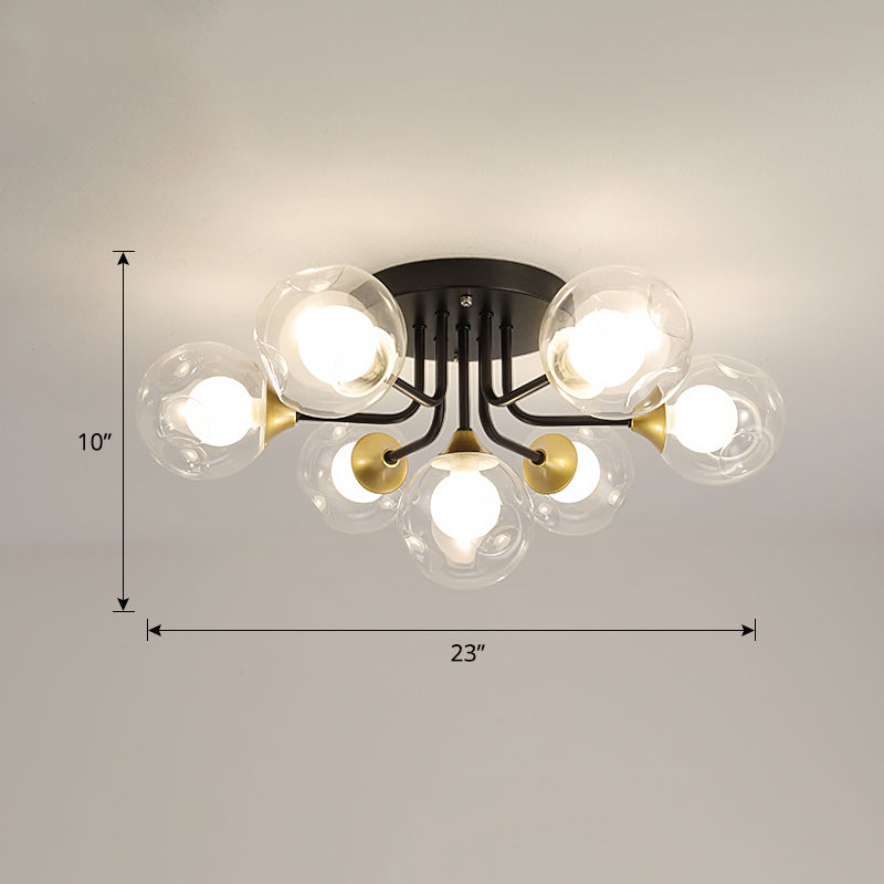 Dual Glass Ball Flush Mount Ceiling Light Minimalist Black Semi Flush Light Fixture for Bedroom Clearhalo 'Ceiling Lights' 'Close To Ceiling Lights' 'Close to ceiling' 'Glass shade' 'Glass' 'Pendant Lights' 'Semi-flushmount' Lighting' 2460477