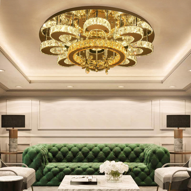 Clear Crystal Flower Ceiling Light Contemporary Chrome LED Flush Light Fixture for Living Room Clearhalo 'Ceiling Lights' 'Close To Ceiling Lights' 'Close to ceiling' 'Flush mount' Lighting' 2461906