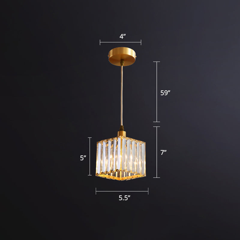 Prismatic Optical Crystal Square Ceiling Lamp Simplicity 1-Light Gold Pendant Light Fixture Clearhalo 'Ceiling Lights' 'Modern Pendants' 'Modern' 'Pendant Lights' 'Pendants' Lighting' 2462874