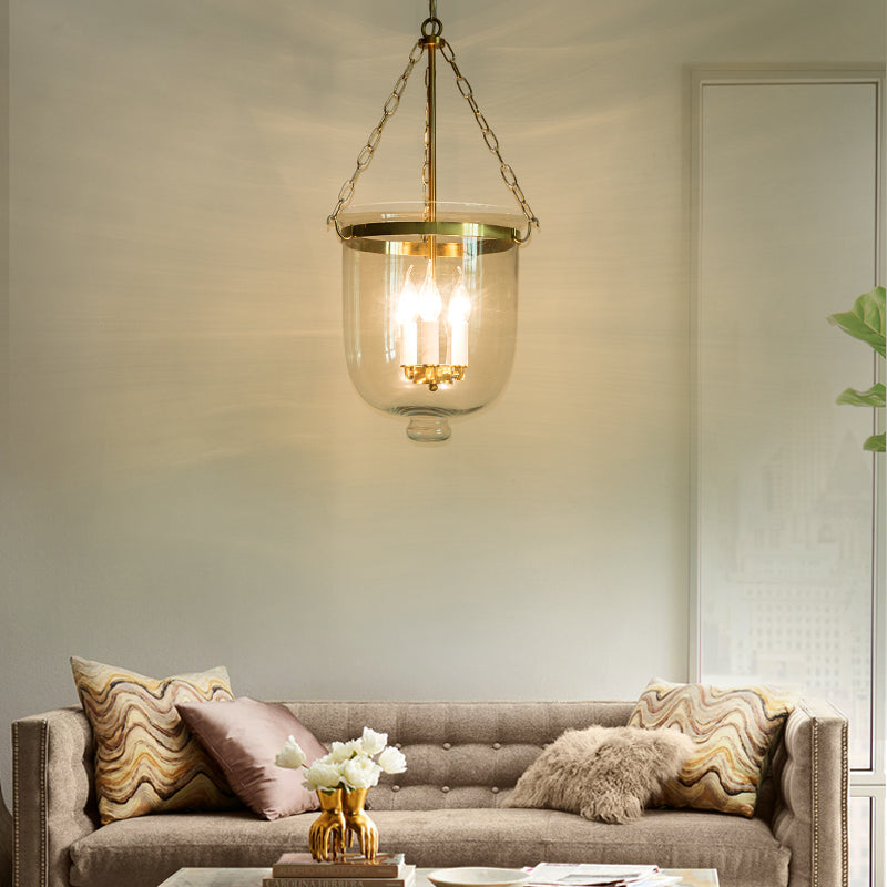 3-Light Inverted Cloche Shaped Pendant Lighting Vintage Clear Glass Chandelier for Living Room Clearhalo 'Ceiling Lights' 'Chandeliers' 'Glass shade' 'Glass' 'Industrial Chandeliers' 'Industrial' 'Island Lights' 'Middle Century Chandeliers' 'Tiffany' Lighting' 2463197