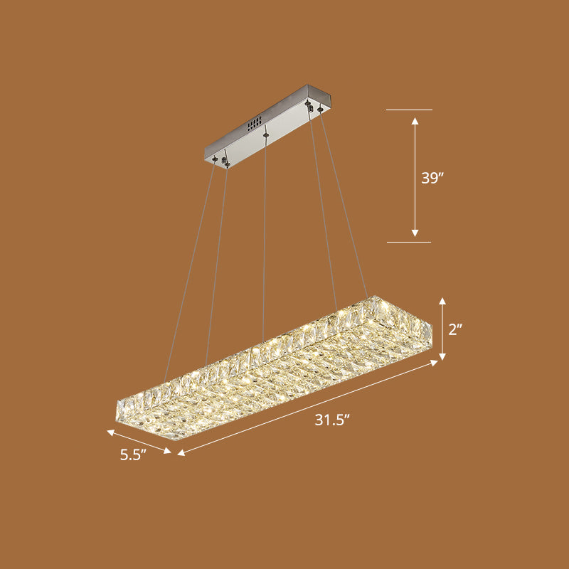 Modern Rectangle Ceiling Pendant Lamp K9 Crystal Dining Room Suspension Light in Clear Clearhalo 'Ceiling Lights' 'Island Lights' Lighting' 2464945