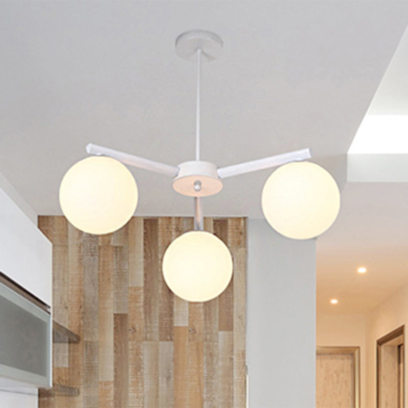 3/6/8 Light Globe Chandelier Traditional White Glass Pendant Light Fixture for Dining Room Clearhalo 'Ceiling Lights' 'Chandeliers' 'Glass shade' 'Glass' Lighting' 246564
