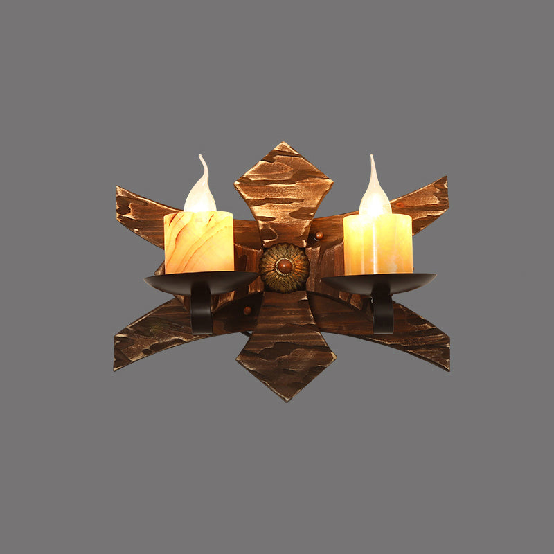 Brown Geometric Wall Light Sconce Rustic Wooden 1-Light Restaurant Wall Mounted Light Brown Flower Shape Clearhalo 'Art deco wall lights' 'Cast Iron' 'Glass' 'Industrial wall lights' 'Industrial' 'Middle century wall lights' 'Modern' 'Rustic wall lights' 'Tiffany' 'Traditional wall lights' 'Wall Lamps & Sconces' 'Wall Lights' Lighting' 2465879