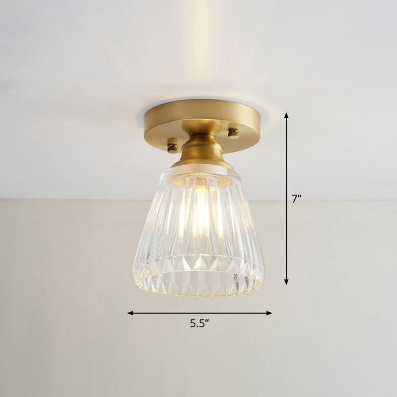Industrial Small Ceiling Light Fixture 1-Light Textured Glass Semi Flush Mount in Brass for Aisle Clearhalo 'Ceiling Lights' 'Close To Ceiling Lights' 'Close to ceiling' 'Semi-flushmount' Lighting' 2466325