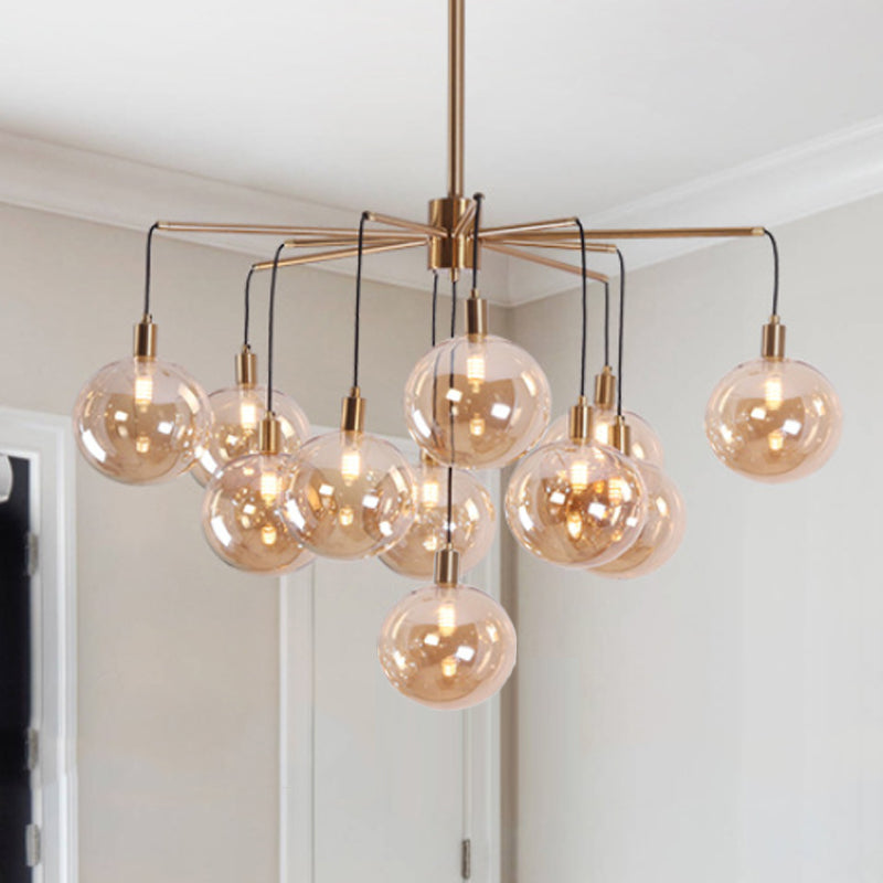 Modern Starburst Chandelier Light Clear/Amber Glass Globe Shade 11 Lights Living Room Hanging Light Clearhalo 'Ceiling Lights' 'Chandeliers' 'Clear' 'Glass shade' 'Glass' 'Industrial' 'Modern Chandeliers' 'Modern' 'Tiffany' 'Traditional Chandeliers' Lighting' 247208