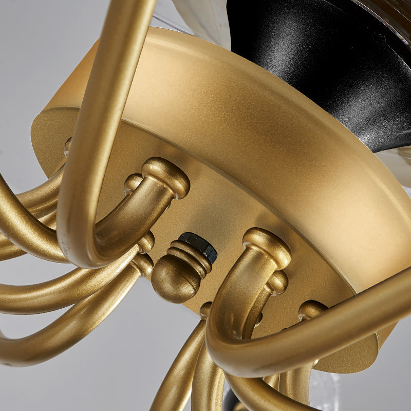 Prismatic Crystal Cone Semi Flush Mount Chandelier Postmodern Brass 3-Blade Hanging Fan Light with Remote Clearhalo 'Ceiling Fans with Lights' 'Ceiling Fans' 'Modern Ceiling Fans' 'Modern' Lighting' 2477461