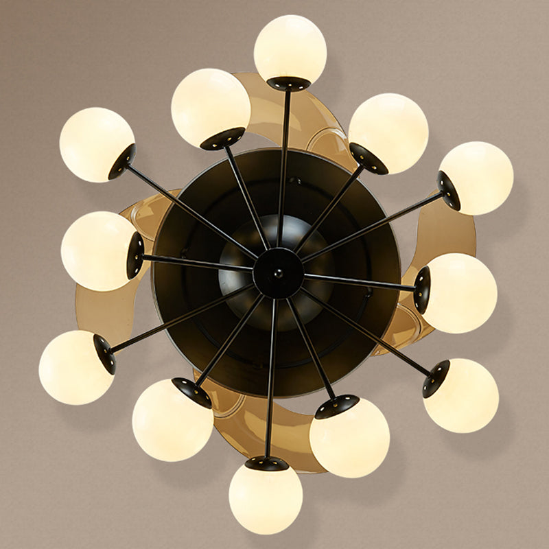 4-Blade Sputnik Ceiling Fan Lamp Modern Opal Glass Living Room Semi Flush Light in Black with Remote Clearhalo 'Ceiling Fans with Lights' 'Ceiling Fans' 'Modern Ceiling Fans' 'Modern' Lighting' 2477522