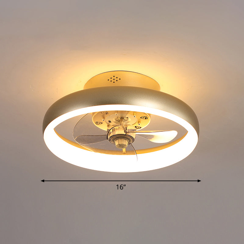 3 Blades Circle Metal Ceiling Fan Light Minimalist Gold LED Semi Flush Light Fixture with Remote Clearhalo 'Ceiling Fans with Lights' 'Ceiling Fans' 'Modern Ceiling Fans' 'Modern' Lighting' 2477558