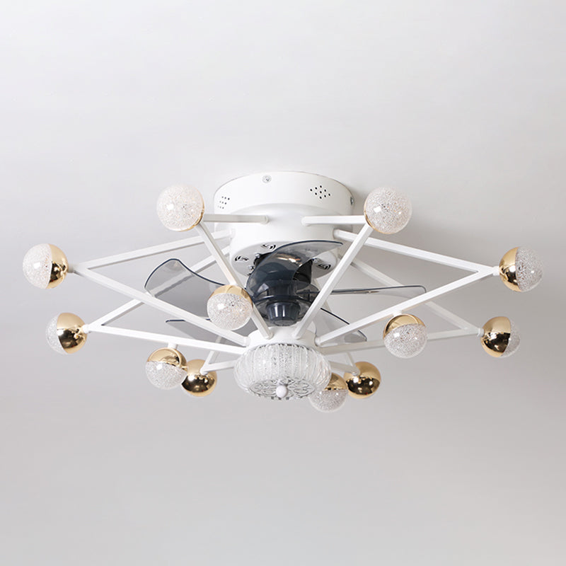 5-Blade Star Living Room Fan Lamp Metal Nordic LED Semi Flush Ceiling Light with Remote, 28.5" Wide Clearhalo 'Ceiling Fans with Lights' 'Ceiling Fans' 'Modern Ceiling Fans' 'Modern' Lighting' 2477574