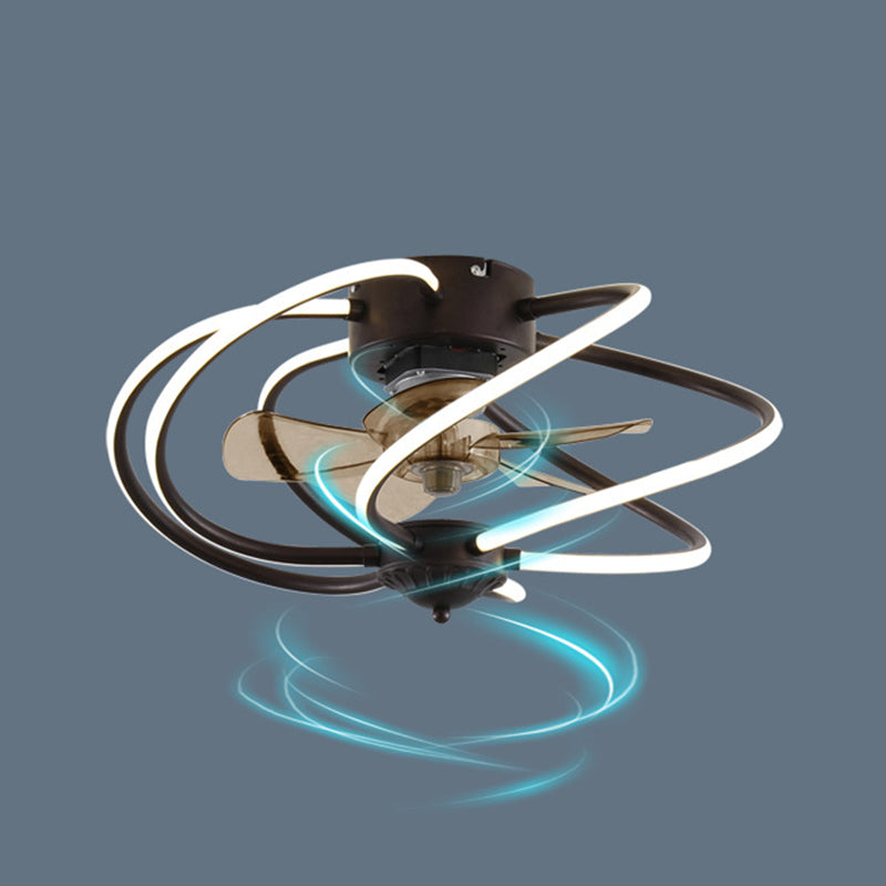 Minimalist Cage Ceiling Fan Light Acrylic Dining Room LED Semi Flush Mount with Remote Control Clearhalo 'Ceiling Fans with Lights' 'Ceiling Fans' 'Modern Ceiling Fans' 'Modern' Lighting' 2477622