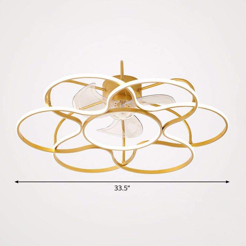 3 Blades Flower Ceiling Fan Lamp Modern Metal Remote Control LED Semi Flush Light for Dining Room Clearhalo 'Ceiling Fans with Lights' 'Ceiling Fans' 'Modern Ceiling Fans' 'Modern' Lighting' 2477760