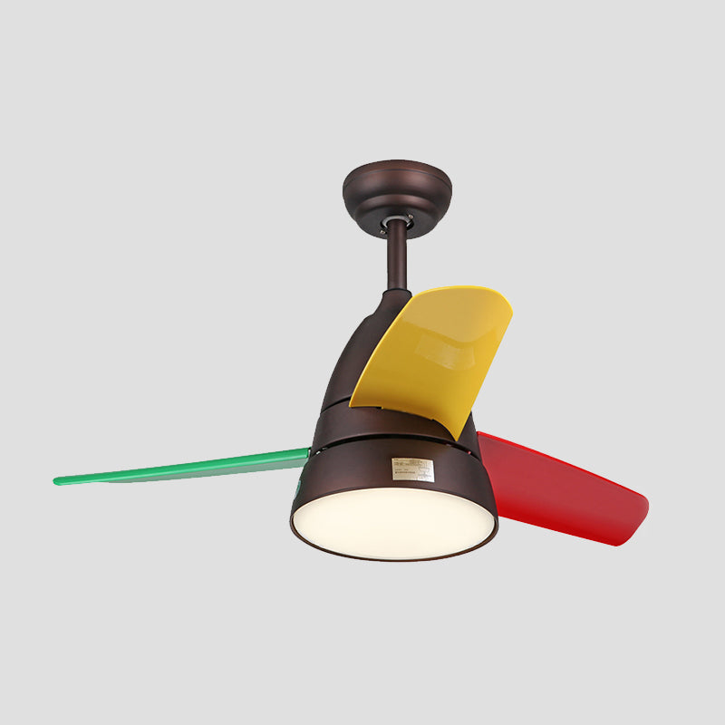 Macaron Style Conical Hanging Fan Light Metal Kids Room 26" Wide LED Semi Flush Ceiling Light, 3 Blades Clearhalo 'Ceiling Fans with Lights' 'Ceiling Fans' 'Modern Ceiling Fans' 'Modern' Lighting' 2477928