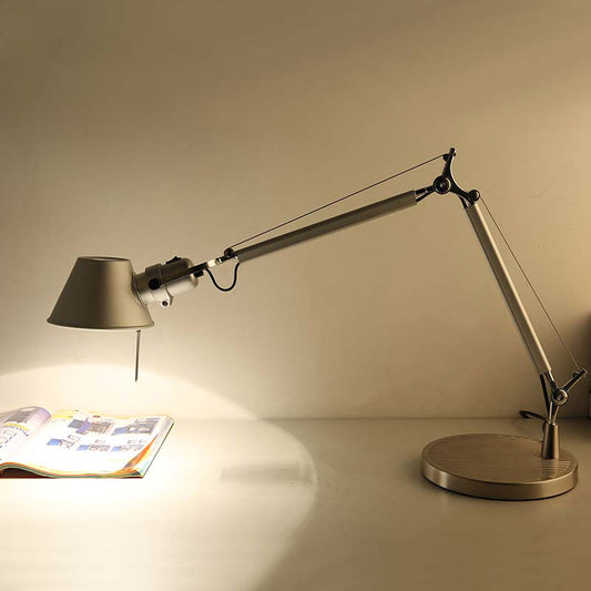 Industrial Telescopic Table Lamp 1-Light Metal Reading Book Light with Tapered Shade in Silver Clearhalo 'Lamps' 'Table Lamps' Lighting' 2478209