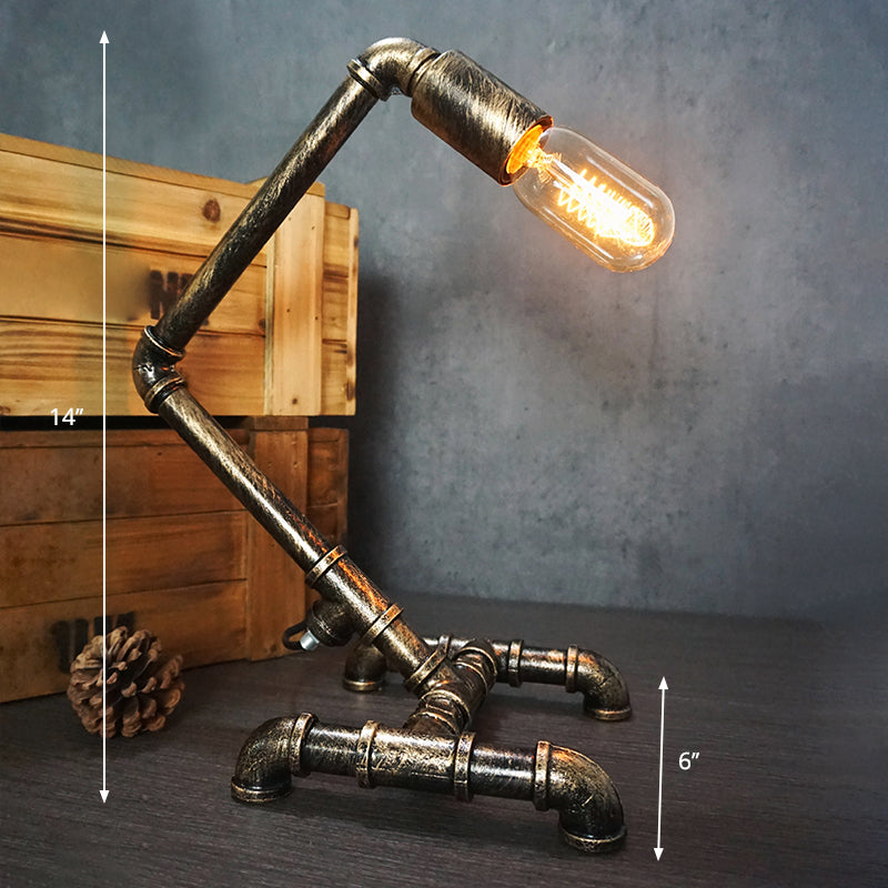 Wrought Iron Pipe Art Night Lamp Industrial 1-Bulb Boys Room Table Light in Bronze Clearhalo 'Lamps' 'Table Lamps' Lighting' 2478376