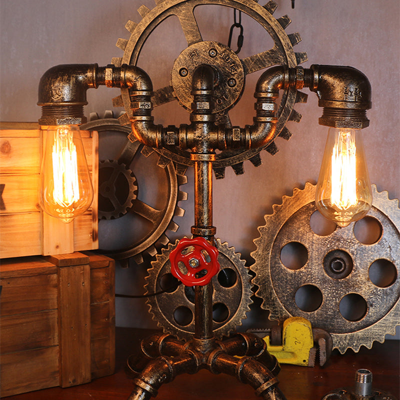 Metal Antiqued Bronze Table Light Water Pipe Creative Steampunk Style Nightstand Lamp Clearhalo 'Lamps' 'Table Lamps' Lighting' 2478387