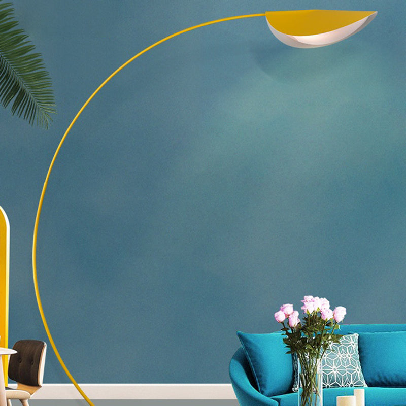 Macaron Arc Floor Light Metallic 1-Light Living Room Stand Up Lamp with Bend Shade Clearhalo 'Floor Lamps' 'Lamps' Lighting' 2478634