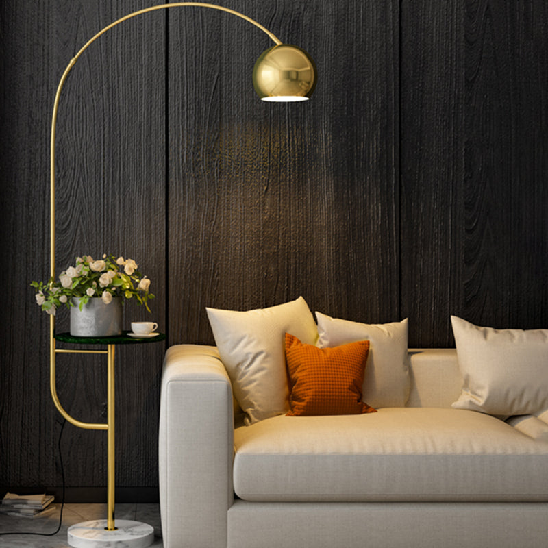 Swivel Dome Shade Floor Light Postmodern Metal 1 Bulb Living Room Standing Lamp with Table and Arched Arm Clearhalo 'Floor Lamps' 'Lamps' Lighting' 2478835