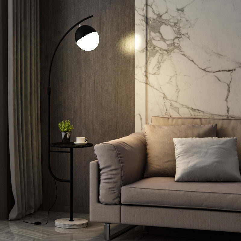 Opal Glass Ball Floor Light Minimalist Single Standing Floor Lamp with Marble Tray Clearhalo 'Floor Lamps' 'Lamps' Lighting' 2478848