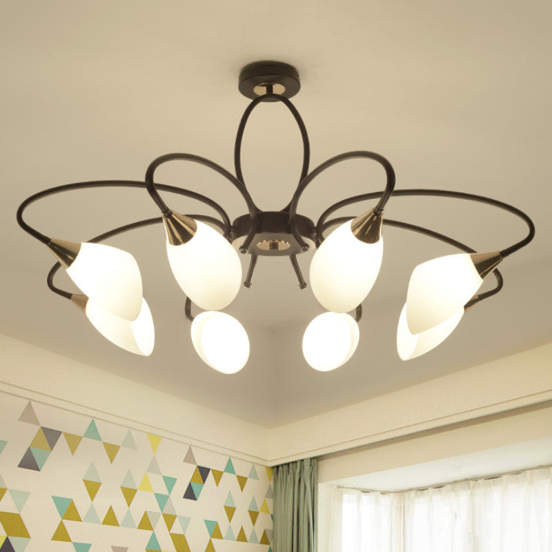 6/8 Lights Semi Flush Mount Traditional Oval White Glass Ceiling Light in Black for Living Room Clearhalo 'Ceiling Lights' 'Close To Ceiling Lights' 'Close to ceiling' 'Glass shade' 'Glass' 'Island Lights' 'Semi-flushmount' Lighting' 248305