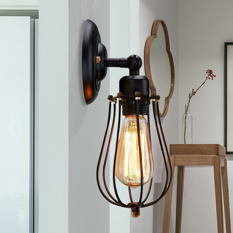 2 Packs Caged Metal Wall Lamp Industrial Style 1 Light Bedroom Wall Mount Lamp with Bulb Shaped Clearhalo 'Art deco wall lights' 'Cast Iron' 'Glass' 'Industrial wall lights' 'Industrial' 'Middle century wall lights' 'Modern' 'Rustic wall lights' 'Tiffany' 'Traditional wall lights' 'Wall Lamps & Sconces' 'Wall Lights' Lighting' 248704