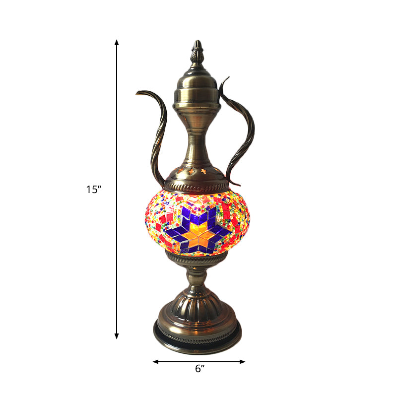 1 Head Restaurant Table Lamp Vintage Task Lighting with Global Blue/Purple-Red/Lake Blue Glass Shade Clearhalo 'Lamps' 'Table Lamps' Lighting' 249252