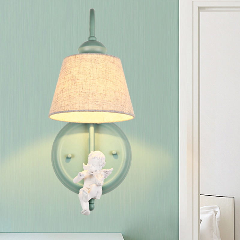 1 Light Angel Sconce Light with Tapered Shade Nordic Metal Wall Lamp in Green for Living Room Clearhalo 'Wall Lamps & Sconces' 'Wall Lights' Lighting' 250201