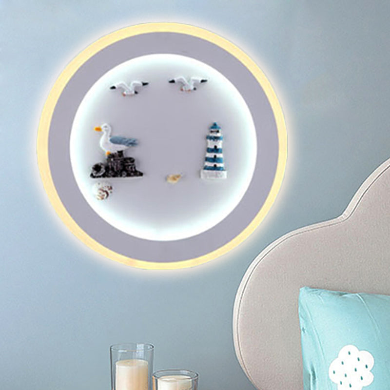 Nautical Stylish Circle Wall Light with Sea Acrylic LED Sconce Lamp in White for Child Bedroom White C Clearhalo 'Wall Lamps & Sconces' 'Wall Lights' Lighting' 251017