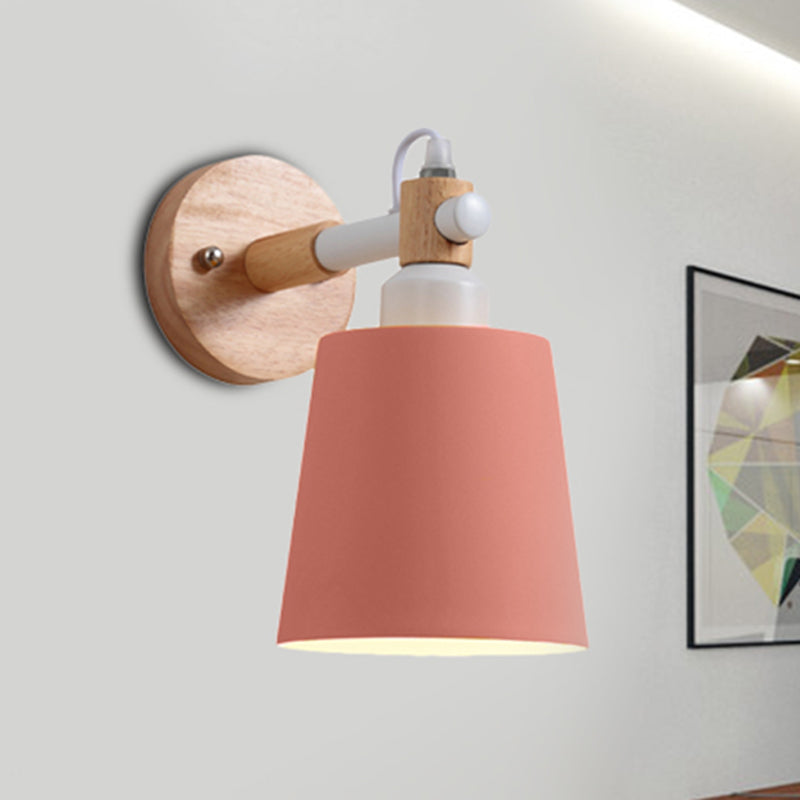 Macaroon Tapered Shade Wall Light Metal 1 Head Wall Sconce Light for Kid Bedroom Pink Clearhalo 'Wall Lamps & Sconces' 'Wall Lights' Lighting' 252077