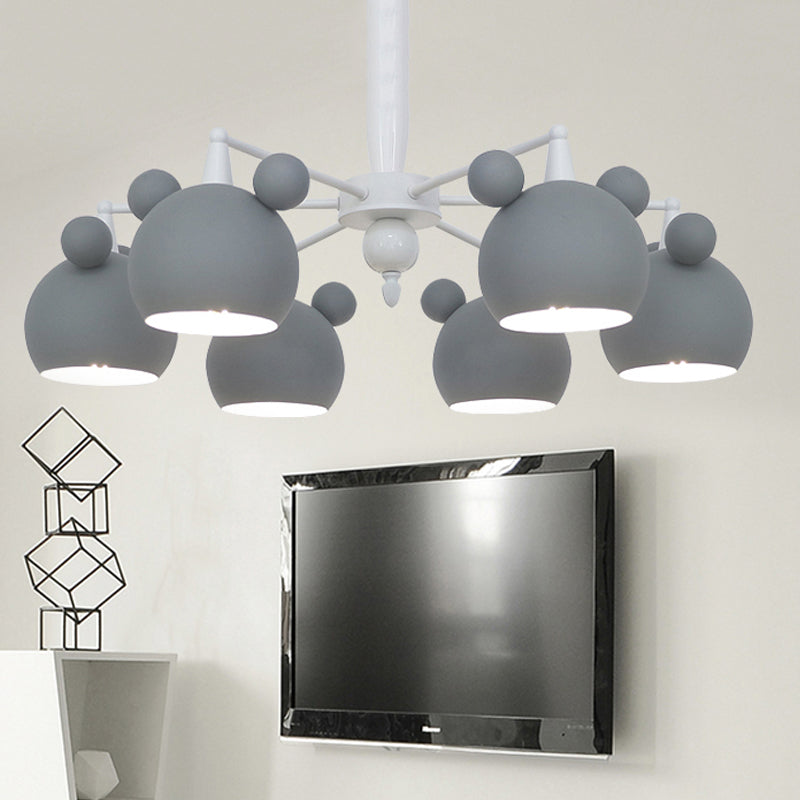 Macaron Stylish Suspension Light Bear Shade Metal Hanging Light for Living Room 6 Grey Clearhalo 'Ceiling Lights' 'Chandeliers' Lighting' options 252804_abb1163d-0286-4dcc-9e7f-281156c18758