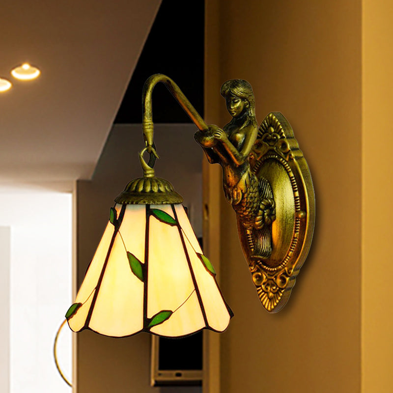 1 Head Sconce Lighting Tiffany Lily Blue/Yellow Glass Wall Mounted Light Fixture for Hallway Clearhalo 'Industrial' 'Middle century wall lights' 'Tiffany wall lights' 'Tiffany' 'Wall Lamps & Sconces' 'Wall Lights' Lighting' 253485