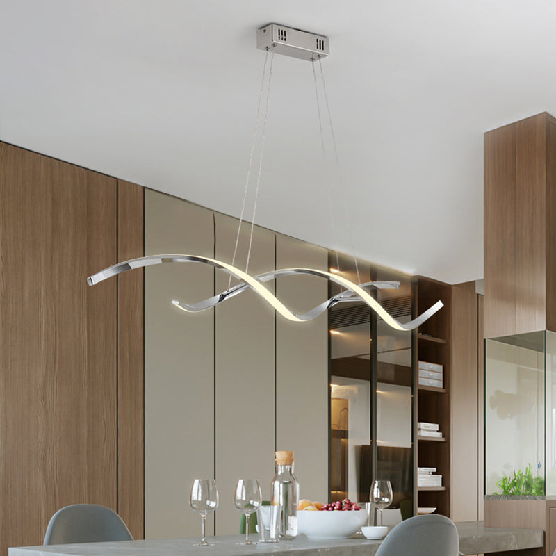 Wave Shaped Aluminum Hanging Light Minimalist Style LED Island Lighting with Adjustable Cord Clearhalo 'Ceiling Lights' 'Island Lights' Lighting' 2546378