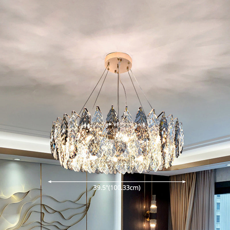 Drum Pendant Ceiling Light Modernist Smoke Grey Crystal Living Room Chandelier Lamp Clearhalo 'Ceiling Lights' 'Chandeliers' 'Modern Chandeliers' 'Modern' Lighting' 2546946