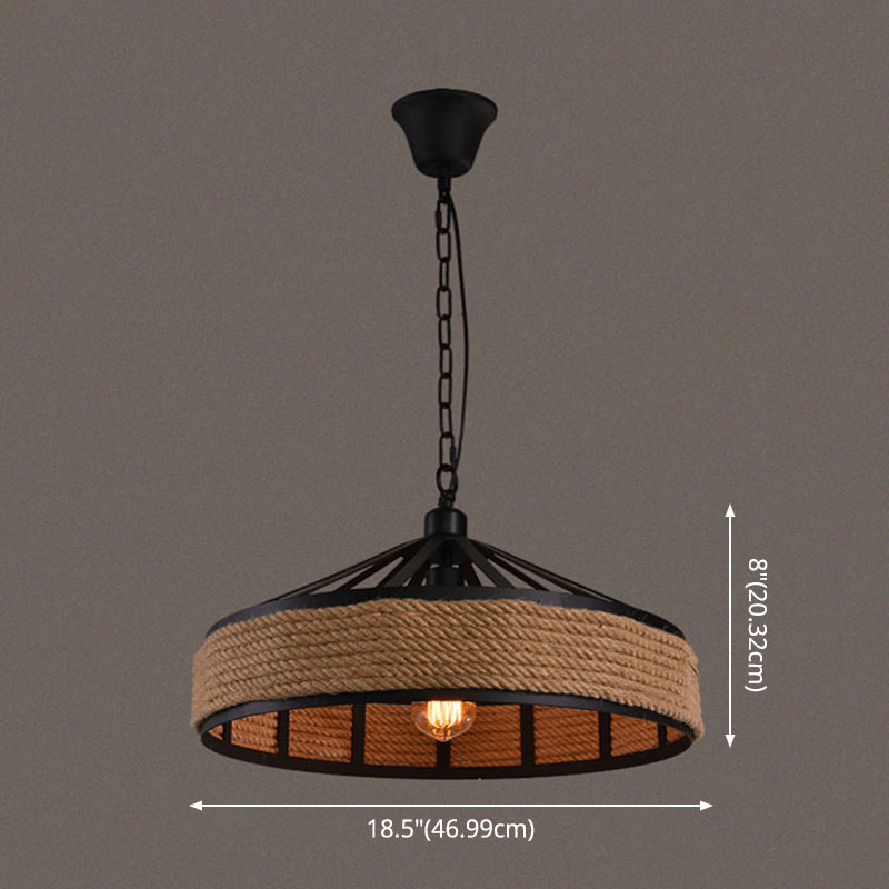 Drum Metal Pendant Light Industrial Light Rope Hanging Lamp in