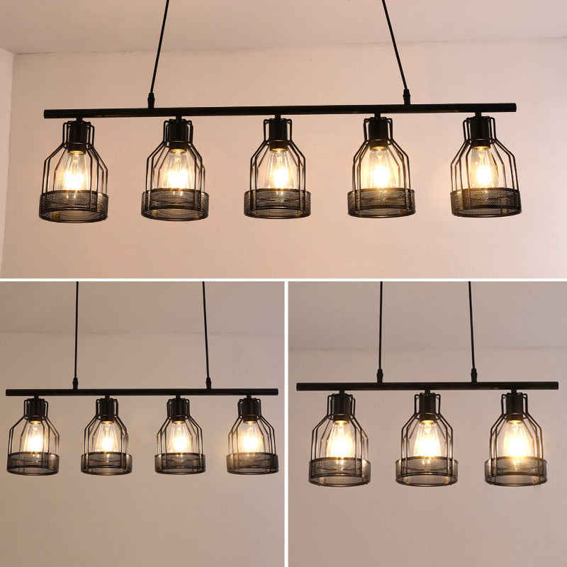 Black Bird Cage Island Lighting Industrial Metal Bar Chandelier Lighting Fixture Clearhalo 'Ceiling Lights' 'Island Lights' Lighting' 2552773