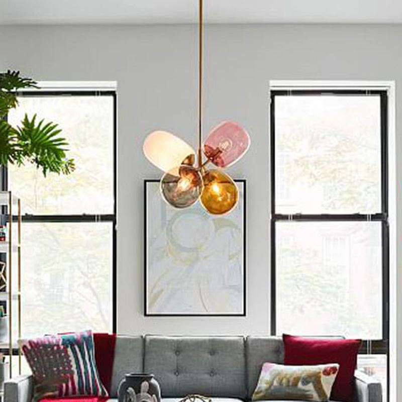 Multi-Color 4 Light Hanging Chandelier Modern Designer Glass Multiple Elliptical Pendant Lighting Clearhalo 'Ceiling Lights' 'Chandeliers' 'Glass shade' 'Glass' 'Modern Chandeliers' 'Modern' 'Pendant Lights' Lighting' 2553005