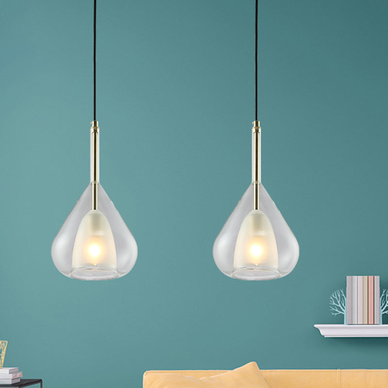 1 Light Hanging Pendant Lights Modern Double Glass Teardrop Pendant Lighting for Living Room Clearhalo 'Ceiling Lights' 'Glass shade' 'Glass' 'Modern Pendants' 'Modern' 'Pendant Lights' 'Pendants' Lighting' 2553141
