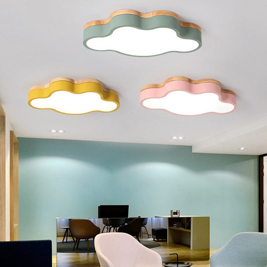 Acrylic Cloud Flush Ceiling Light Fixture Nordic LED Flush Mount Lighting with Metal Shade and Wood Canopy Clearhalo 'Ceiling Lights' 'Close To Ceiling Lights' 'Close to ceiling' 'Flush mount' Lighting' 2553204