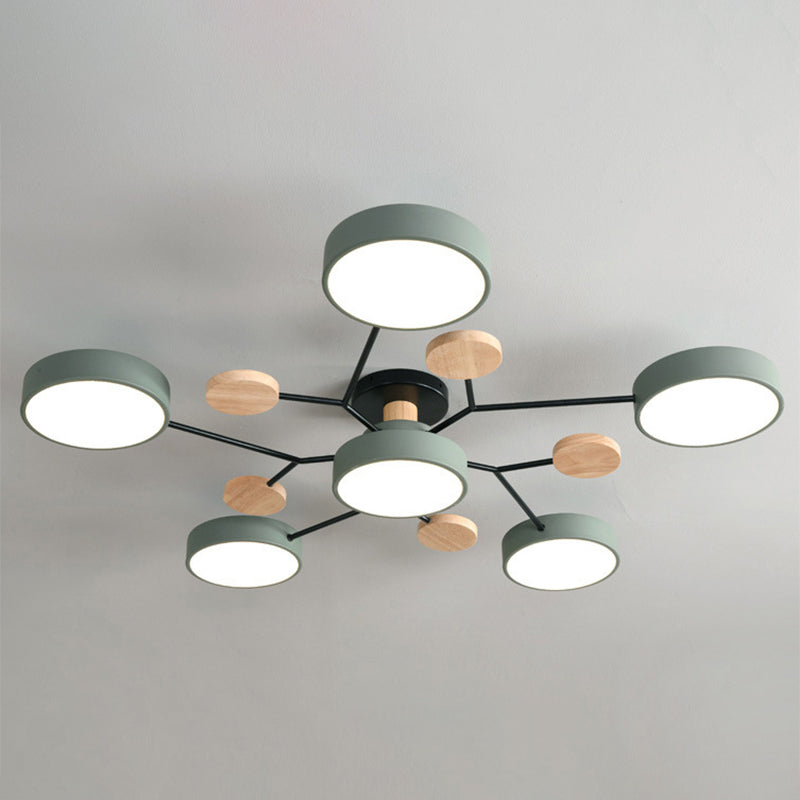 Sputnik Semi Flush Mount Light Macaron LED Acrylic Semi-Flush Mount Ceiling Fixture 6 Green Clearhalo 'Ceiling Lights' 'Close To Ceiling Lights' 'Close to ceiling' 'Semi-flushmount' Lighting' 2553240