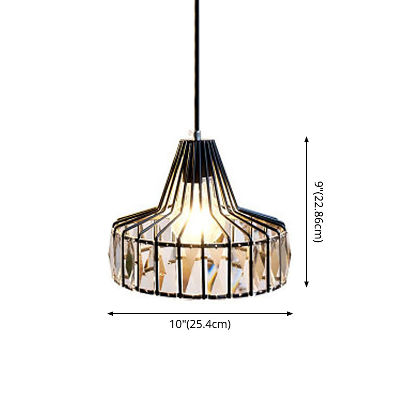 Black Metal Frame Pendant Light Modern Crystal Ceiling Hanging Light for Dining Room Clearhalo 'Ceiling Lights' 'Modern Pendants' 'Modern' 'Pendant Lights' 'Pendants' Lighting' 2554815