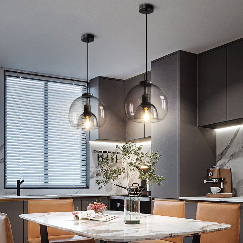 Black Mini Glass Globe Pendant Light Adjustable LED Kitchen Pendant Lighting Clearhalo 'Ceiling Lights' 'Glass shade' 'Glass' 'Modern Pendants' 'Modern' 'Pendant Lights' 'Pendants' Lighting' 2554866
