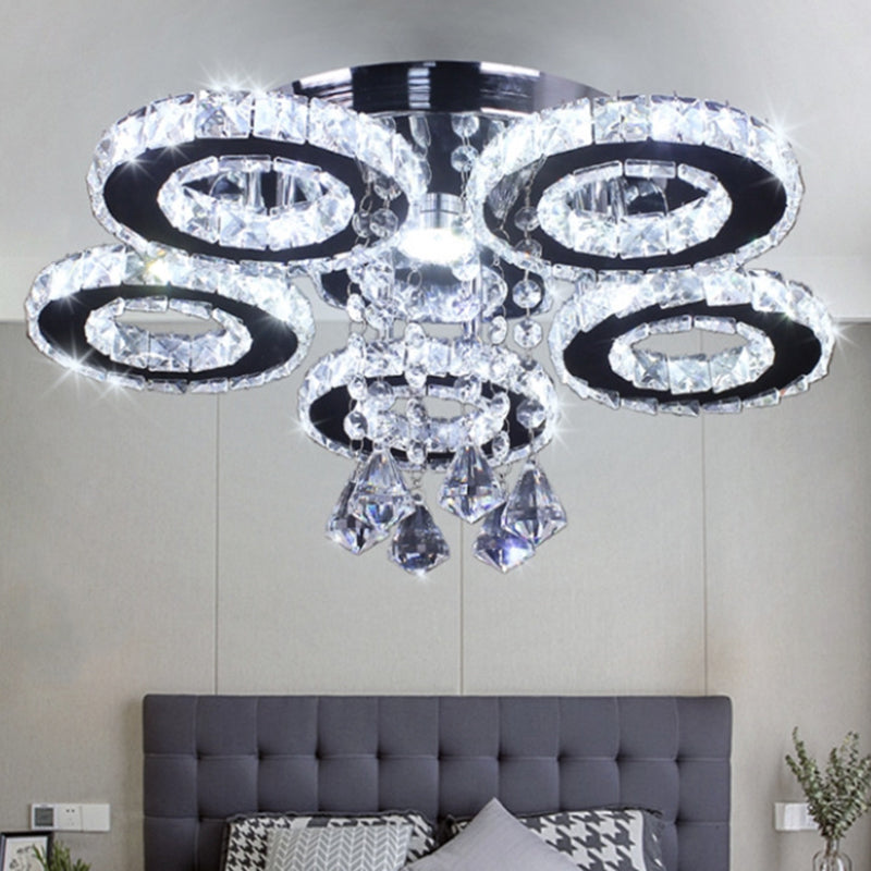 Floral Crystal Semi Flush Ceiling Light Modern Stainless Steel LED Flush Mount Fixture for Bedroom Clearhalo 'Ceiling Lights' 'Close To Ceiling Lights' 'Close to ceiling' 'Semi-flushmount' Lighting' 2556454